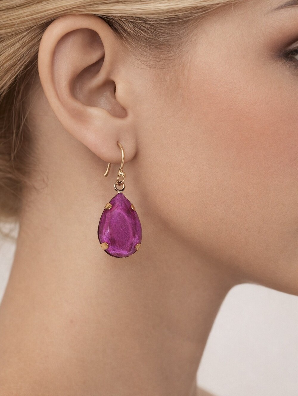 Elegant Purple Teardrop Dangle Earrings – Gold-Tone Statement - Women's Jewelry